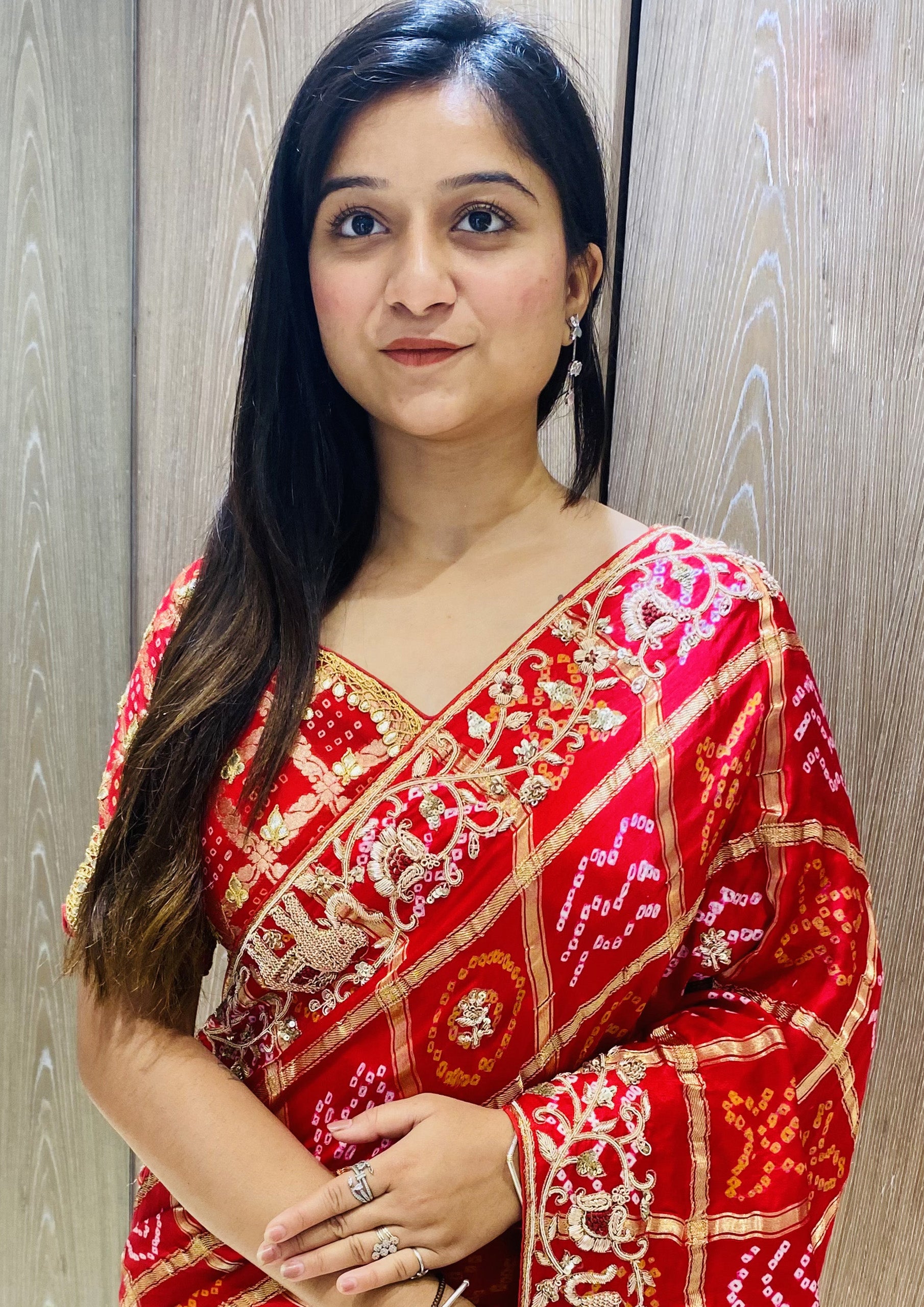 Red Color Gajji Silk Hand Work Bandhani Saree